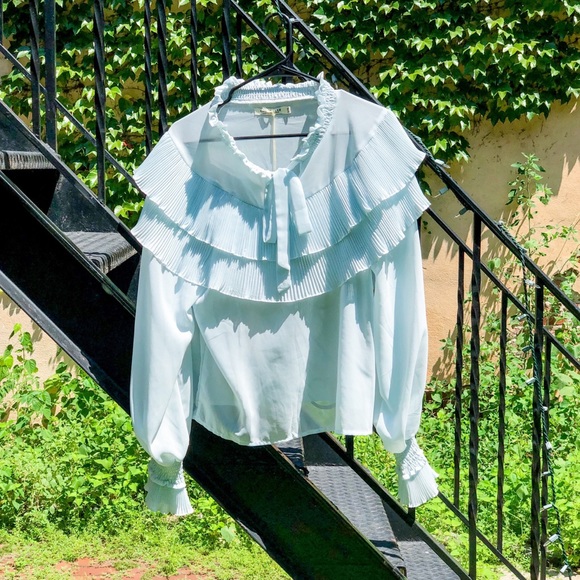 NWT Nasty Gal Blue Gravity Ties Ruffle Top Blouse - Picture 8 of 12